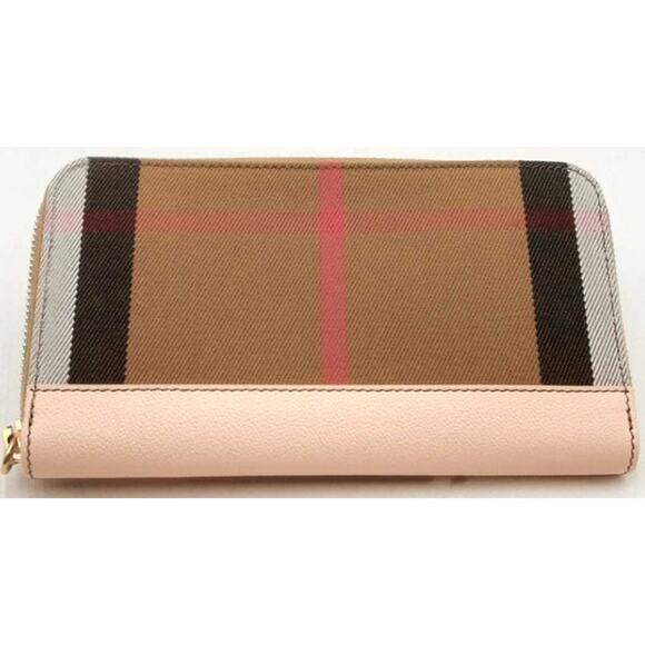 BURBERRY Long Zip Wallet*Pale Cameo 100% Cotton Check & Leather*NEW w/TAGS - Picture 1 of 4